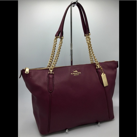 Coach Dark Berry Leather Shoulder Tote Bag - Picture 12 of 16